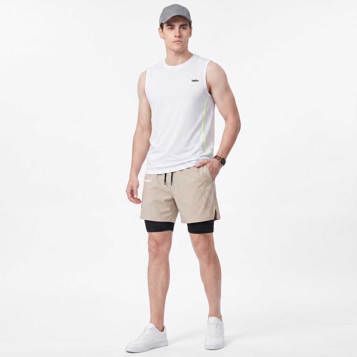 Men's sports yoga shorts two-piece set